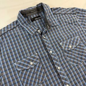 Buckle‎ Black Mens XL Athletic Fit Plaid Button Down Shirt Blue Grey Long Sleeve